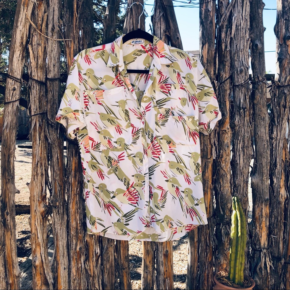 Vintage Tropical Bird Button Up